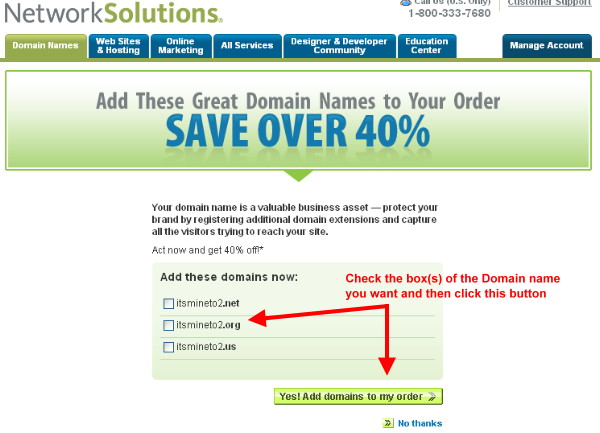 Select the domain name desired